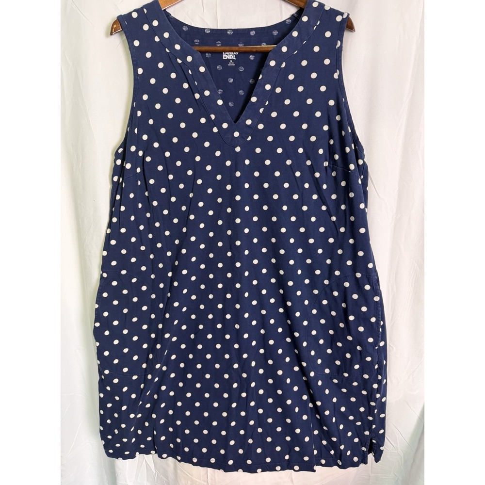 Lands End Women's Navy Polkadot A Line Casual Sleeveless Dress Size 1X